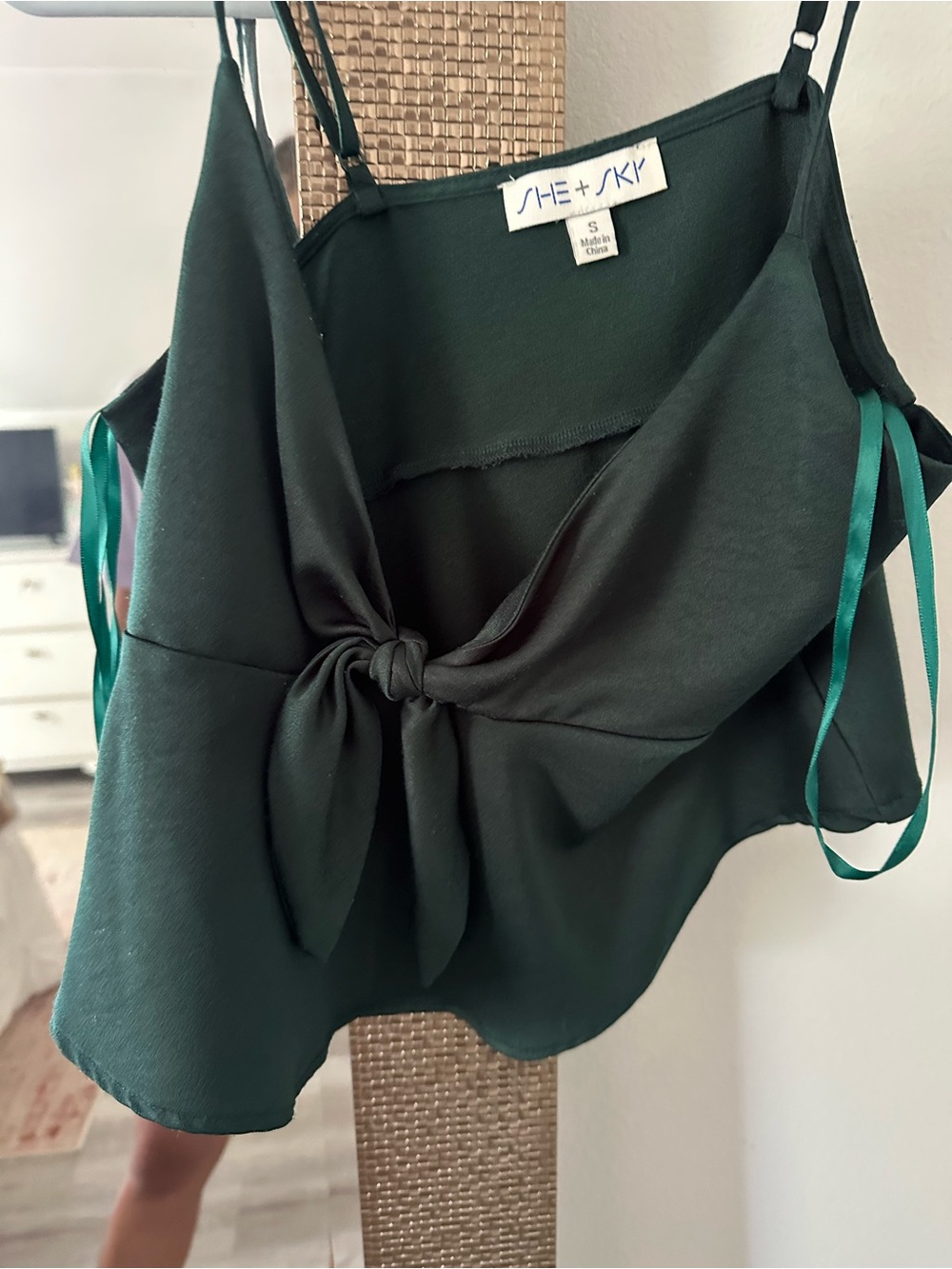 She + Sky Dark Green Tie-Front Cami Top